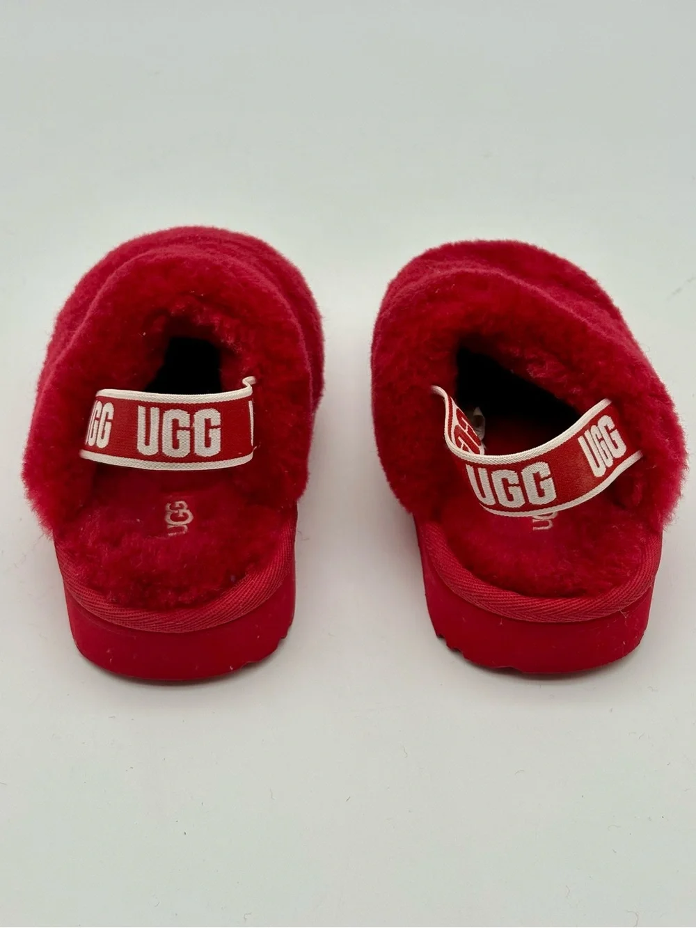UGG Kids Red Plush Slip-On Clog with Branded Heel Strap